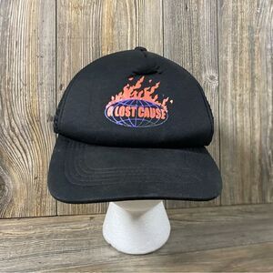 A Lost Cause Trucker Hat One Size Black Flames Retro Y2k Skateboarding Hat
